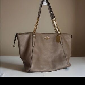 Coach Ava Chain Tote Gold Platinum Pebbled Leather Large F22208~EUC